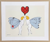 Andy Warhol exhibition poster - I love you so - Kissing Angels - red heart - blue bird - romance - pop-art - museum artist - art print
