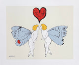 Andy Warhol exhibition poster - I love you so - Kissing Angels - red heart - blue bird - romance - pop-art - museum artist - art print
