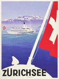 Zurichsee exhibition poster - winter sport - Switzerland - lake - snow - decorative - travel tourism - art print - reproduction