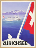 Zurichsee exhibition poster - winter sport - Switzerland - lake - snow - decorative - travel tourism - art print - reproduction