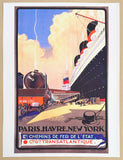 Trans Atlantic exhibition poster - Paris - Le Havre - New York - train - ship - transportation - travel - tourism - art print