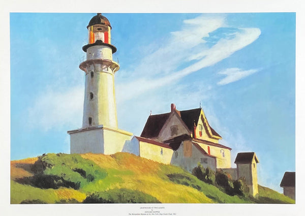 Edward Hopper exhibition poster - Lighthouse at two lights - museum artist - art print - offset lithograph - 1988