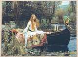 JW Waterhouse exhibition poster - The lady of Shalott - romantic classic garden - woman in boat - art print