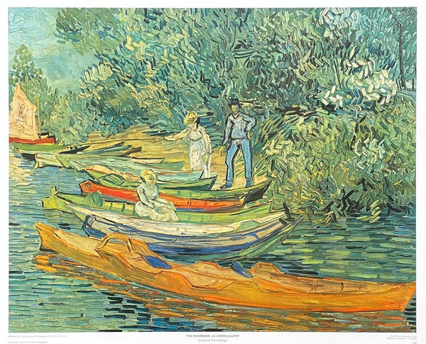 Vincent van Gogh poster - The Riverbank - rowing boats - Seine - museum artist - art print - 1970s