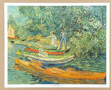 Vincent van Gogh poster - The Riverbank - rowing boats - Seine - museum artist - art print - 1970s