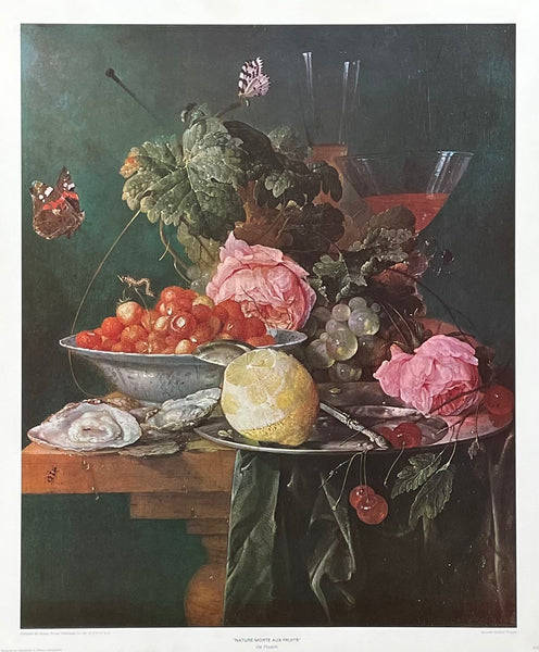 Jan Davidsz de Heem exhibition poster - Nature Morte aux Fruits - Still Life with Fruits - museum artist - vintage art print - 1970s