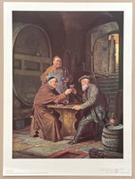 Eduard von Grutzner exhibition poster - Old Friends - drinking - German professor - museum artist - vintage art print - 1970s