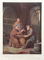 Eduard von Grutzner exhibition poster - Old Friends - drinking - German professor - museum artist - vintage art print - 1970s