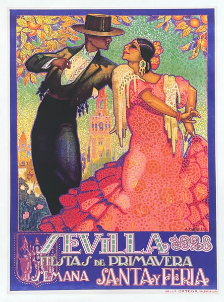 Spain tourism poster - Sevilla - Flamenco dance - traditional dancing - decorative art print - travel - tourism - reproduction