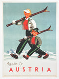 Again to Austria exhibition poster - Winter Sport - skiing - snow - mountains - tourism - decorative art print - reproduction