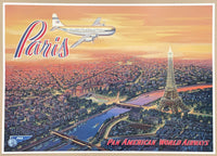 Pan American World Airways exhibition poster - Paris - Eiffel Tower - Airplane - decorative art print- travel tourism - 2000