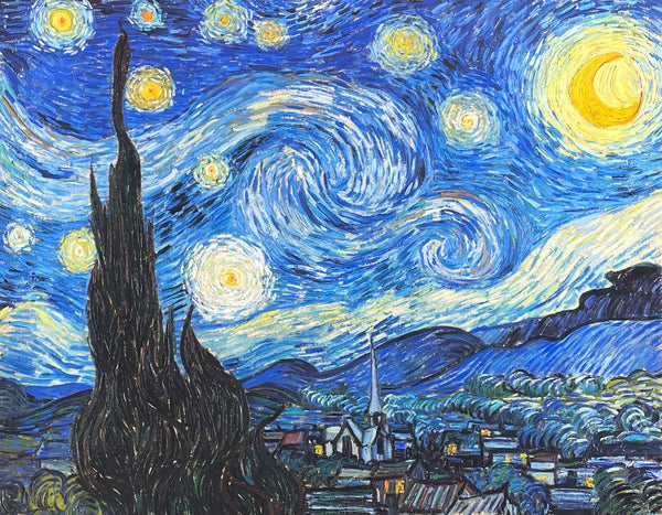 Vincent van Gogh exhibition poster - The Starry Night - moon - stars - blue - museum artist - art print