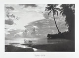 Tahiti, 1938 exhibition poster - fishing men - ocean. sea - tropical island - black white photography - art print