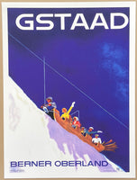 Gstaad exhibition poster - Switzerland - France - winter sport - skiing - snow - mountains - tourism - decorative art print - reproduction