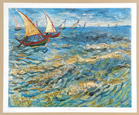 Vincent van Gogh poster - The Sea - boats - ships - museum artist - vintage art print - offset lithograph - 1970s