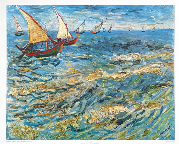 Vincent van Gogh poster - The Sea - boats - ships - museum artist - vintage art print - offset lithograph - 1970s