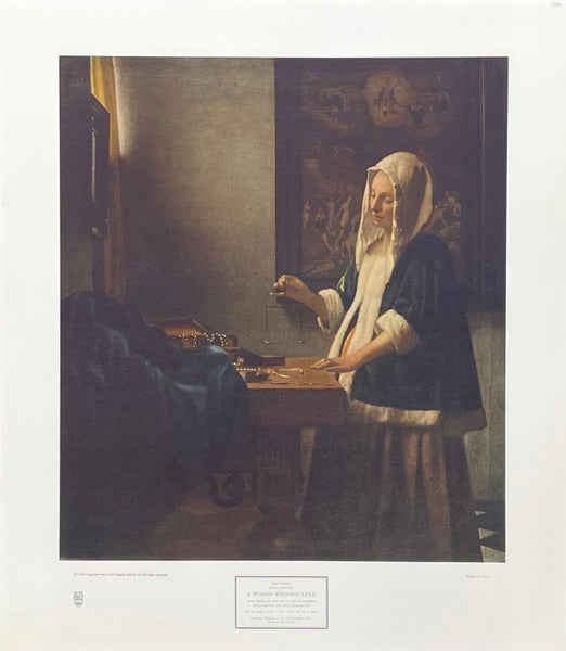 Jan Vermeer exhibition poster - A woman weighing gold - classic portrait - Dutch Golden Age - very early and rare art print - 1946