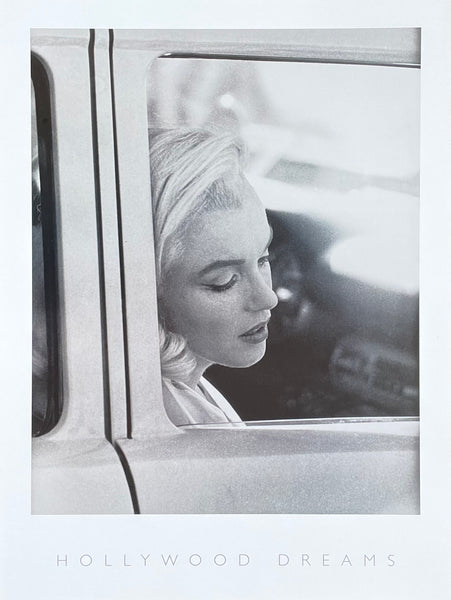 Hollywood Dreams exhibition poster - female portrait - car - day dream - romantic - decorative art print - black white photography