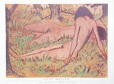 Otto Muller exhibition poster - Zwei madchen im grünen - Two nude ladies  - German expressionist - museum artist - art print - 1989