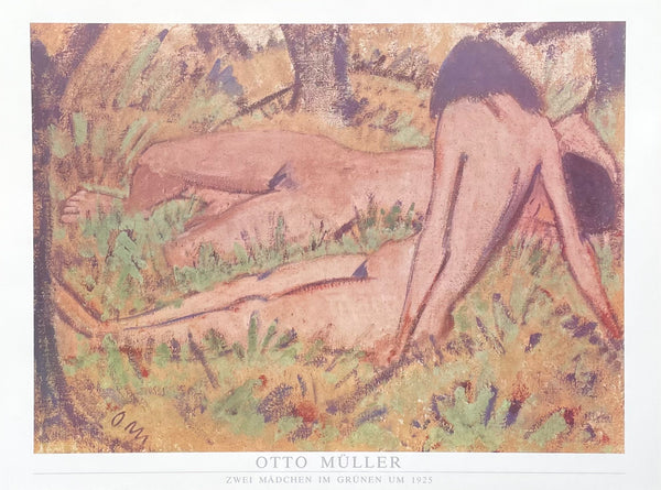 Otto Muller exhibition poster - Zwei madchen im grünen - Two nude ladies  - German expressionist - museum artist - art print - 1989