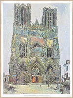 Maurice Utrillo exhibition poster - Reims Cathedral - museum artist - art print - offset lithograph - impressionist - 1970s