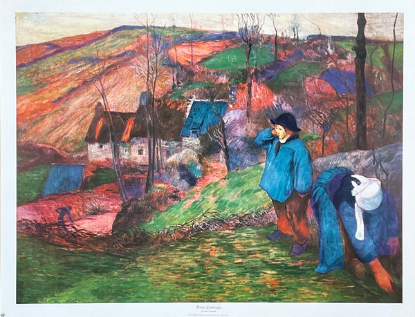 Paul Gauguin exhibition poster - Breton Landscape - museum artist - art print - offset lithograph - 1962