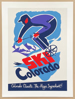 Ski Colorado exhibition poster - winter sport - skiing - snow - mountains - tourism - decorative art print - offset litho - reproduction