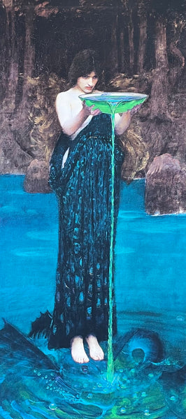 JW Waterhouse exhibition poster - Circle Invidiosa - Woman with bowl - blue - water - lake - art print