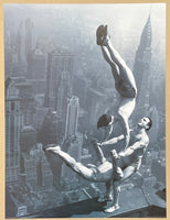 Acrobats high in the air -exhibition poster - New York City - skyline - skyscraper - dangerous - black white photography - art print - 1998