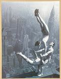 Acrobats high in the air -exhibition poster - New York City - skyline - skyscraper - dangerous - black white photography - art print - 1998