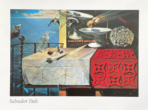 Salvador Dali exhibition poster - Nature Morte Vivante - still life - table - surrealism - museum artist - art print - 1994