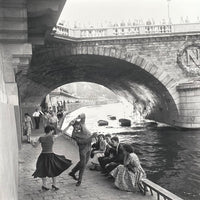 Dancing couple exhibition poster - bridge - Paris - decorative art - black white photography - art print