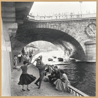 Dancing couple exhibition poster - bridge - Paris - decorative art - black white photography - art print