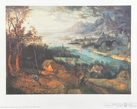 Pieter Breughel exhibition poster - River landscape with sower - museum artist - art print - offset lithograph - 1970