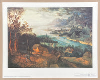 Pieter Breughel exhibition poster - River landscape with sower - museum artist - art print - offset lithograph - 1970