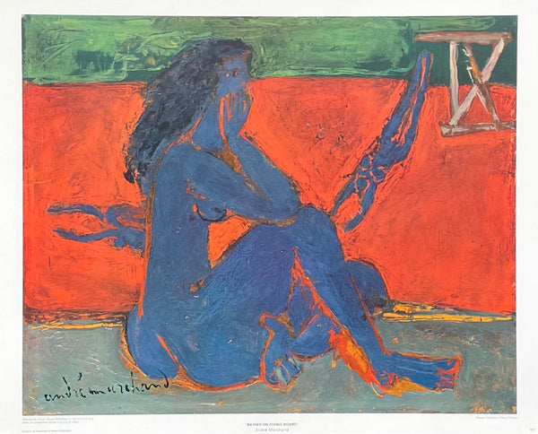 Andre Marchand exhibition poster - Bather on diving board - museum artist - early art print - 1970s