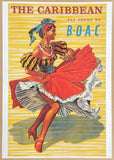 The Caribbean tourism poster - Fly there by BOAC - sun - tropical - red dress - dancing - decorative art print - offset litho - 2007