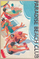 Paradise Beach Club poster - beach - swimming -sea - ocean - art deco - vintage swimsuit - 1990s reproduction