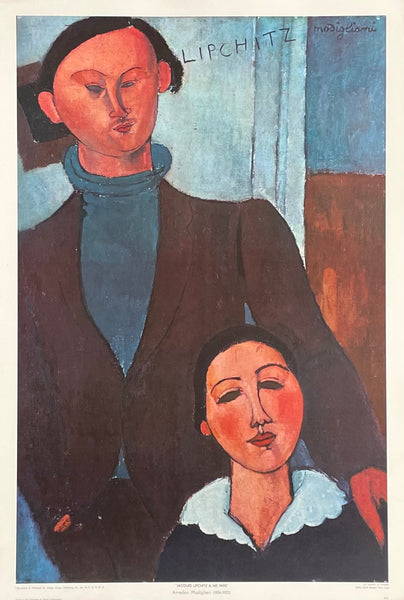 Amedeo Modigliani exhibition poster - Jacques Lipchitz and his wife - female portrait lady - museum artist - beautiful art print - 1970s