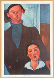 Amedeo Modigliani exhibition poster - Jacques Lipchitz and his wife - female portrait lady - museum artist - beautiful art print - 1970s