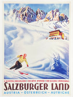 Salzburger Land exhibition poster - Austria - Winter Sport - skiing - snow - mountains - tourism - decorative art print - reproduction