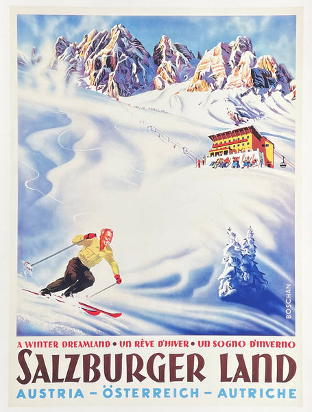 Salzburger Land exhibition poster - Austria - Winter Sport - skiing - snow - mountains - tourism - decorative art print - reproduction