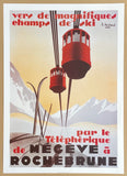 Megeve - Rochebrune exhibition poster - Winter Sport - skiing - ski lift - snow - mountains - tourism - decorative art print - reproduction