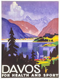 Davos exhibition poster - For Health and Sport - Switzerland - Mountains - snow - decorative - travel tourism - art print - reproduction