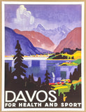 Davos exhibition poster - For Health and Sport - Switzerland - Mountains - snow - decorative - travel tourism - art print - reproduction