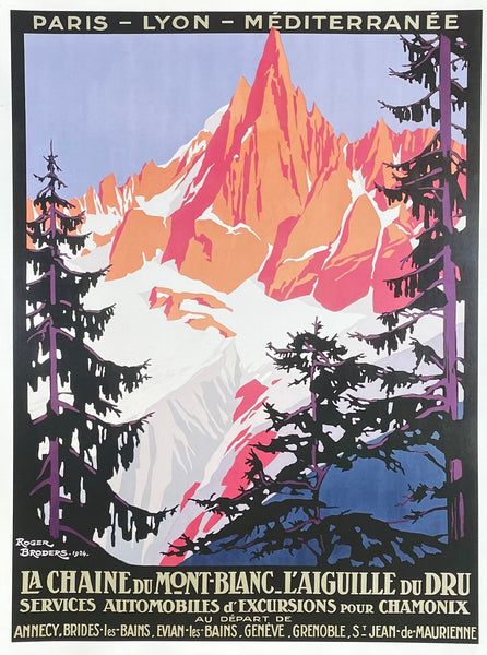 Roger Broders exhibition poster - Mont Blanc - Aiguille du Dru - winter sport - snow - mountains - tourism - art print - reproduction