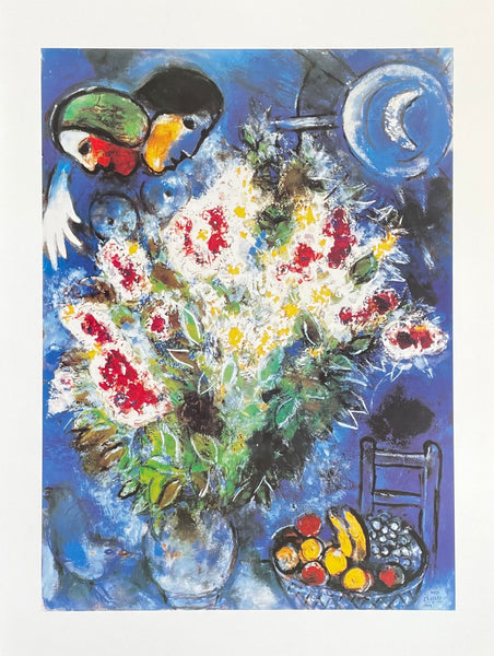 Marc Chagall exhibition poster - Nature Morte aux Fleurs - still life - flowers -museum artist - art print - 1997