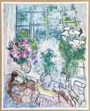 Marc Chagall exhibition poster - The White Window - museum artist - art print - blue - still life - flowers - love