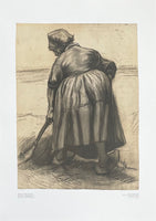 Vincent van Gogh exhibition poster - Digging peasant woman - museum artist - art print - 1970s