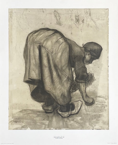 Vincent van Gogh exhibition poster - Woman gleaning - museum artist - art print - offset lithograph - 1970s